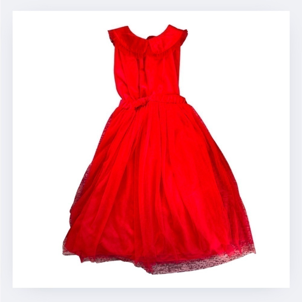 Zara Red Polka Dot Tulle & Velvet Dress with Cape - Picture 4 of 12